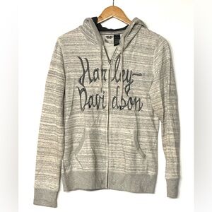 Harley Davidson Women’s Gray Heathered Embroidered Full Zip Hooded Sweater Sz‎ L